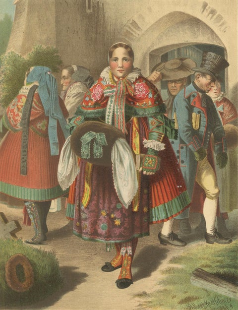 Pomeranian Traditional Costume Chromolithograph, Weizacker, c.1875, close-up 2
