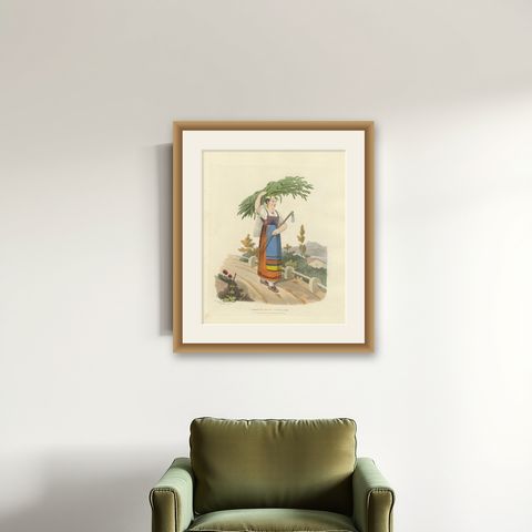 Costume Print: Female of Civita Castellana, 1820 Hand-Colored Engraving, shown framed on a wall