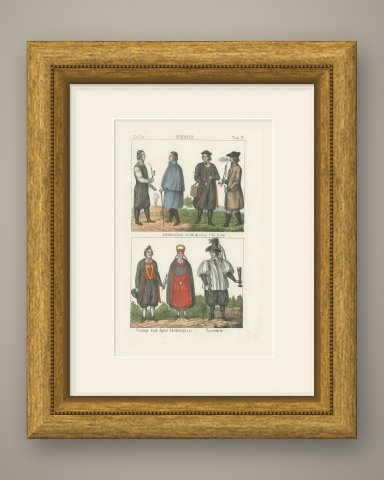 Altenburg Everyday and Festive Dress with Bridal Couple, Lithograph, 1842, shown framed