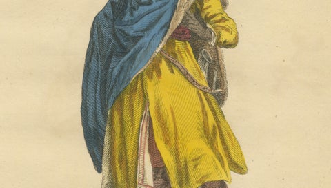 Arabian Moor in Yellow Robe, Antique Hand-Colored Costume Print, 1749, close-up 5