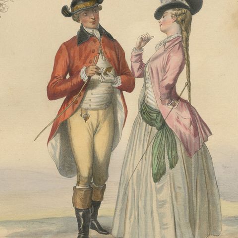 Louis XVI French Rococo Court Costume Lithograph, 1775, Published 1847, close-up 2