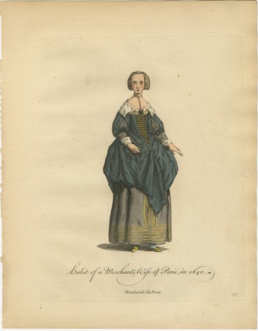 Merchant's Wife of Paris in 1640, Hand Colored Jefferys Costume Plate, 1757, view 2