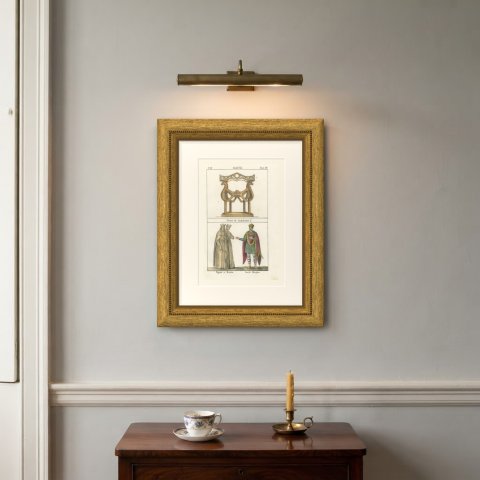The Throne of Dagobert with Pepin, Bertha and Charlemagne, Lithograph, 1842, shown framed on a wall