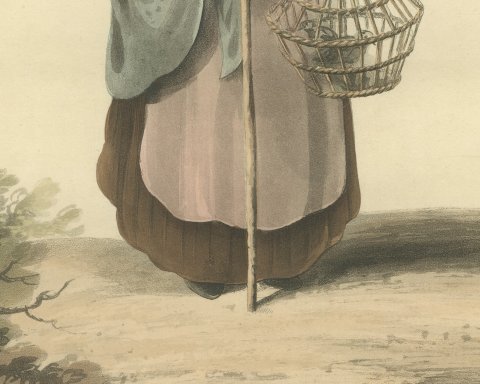 Woman near Antwerp, Flemish Dress, Antique Ackermann Print, 1817, close-up 2