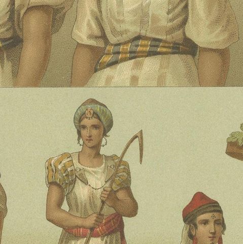 Antique Print of African Costumes Racinet, 'circa 1880', close-up 2