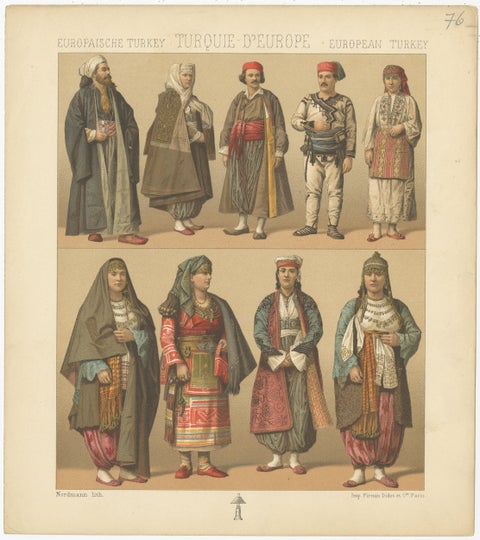 Pl. 76 Antique Print of European Turkish Costumes by Racinet, 'circa 1880', view 2