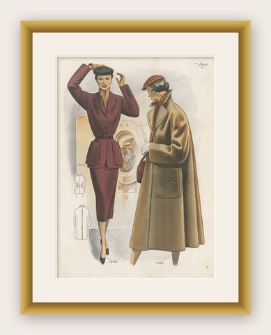 Decorative Vintage Fashion Print published in Ladies‘ Styles, 1952, shown framed