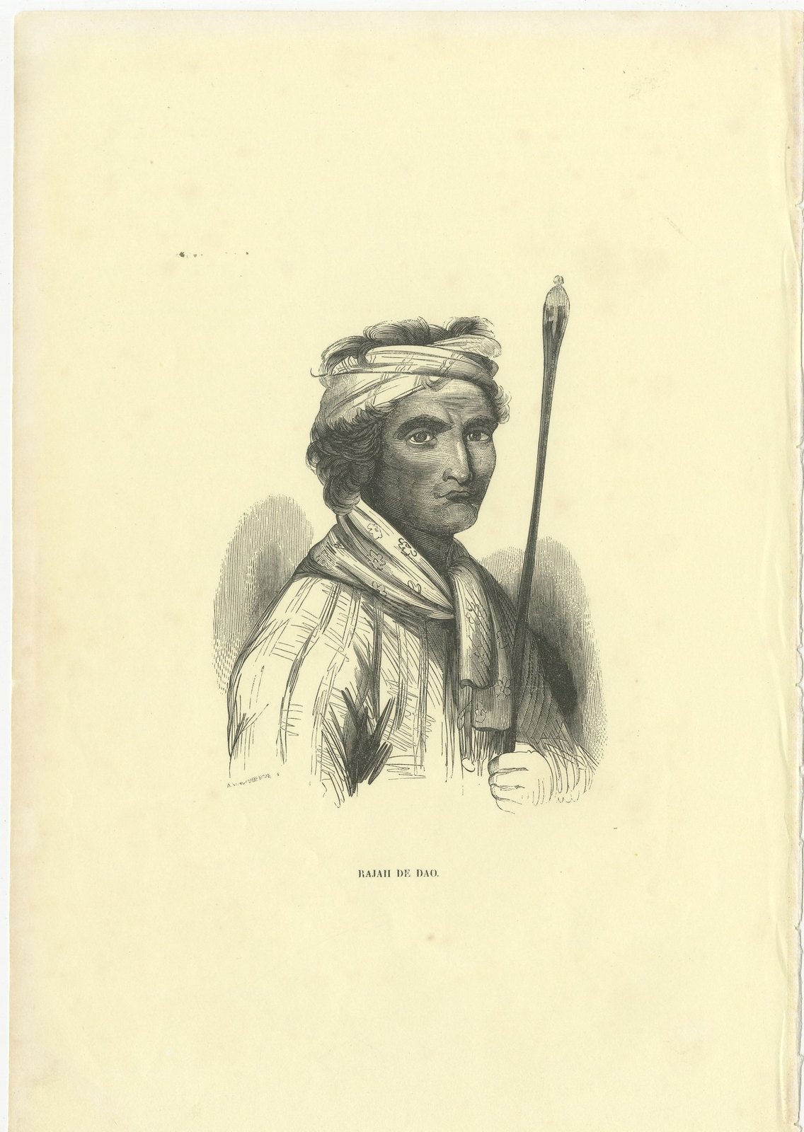 Rajah of Dao, Antique Wahlen Costume Print, 1843-1844