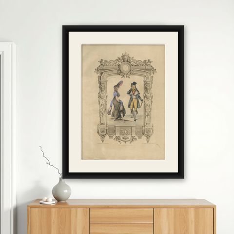 French Directoire Period Costume Lithograph, 1794, Published 1847, shown framed on a wall