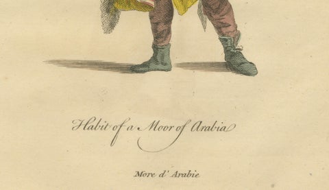 Arabian Moor in Yellow Robe, Antique Hand-Colored Costume Print, 1749, close-up 4