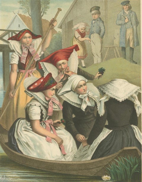 Spreewald Costume Scene, Prussia, Women in Boat, c.1875, close-up 2