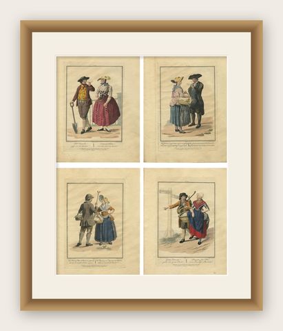 Set of 4 Antique Prints of Dutch Costumes by Maaskamp '1805', shown framed