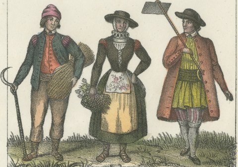 Costumes of Minorca, Majorca and Ibiza, Hand Colored Lithograph, 1842, close-up 2