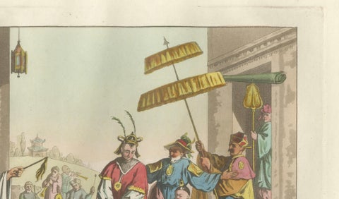 Chinese Peking Opera Scene, Ferrario Costume Print, Hand-Colored c.1815, close-up 3