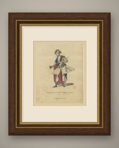 Comus in Milton's Masque of Comus, Georgian Stage Costume, Jefferys Print, 1757, shown framed