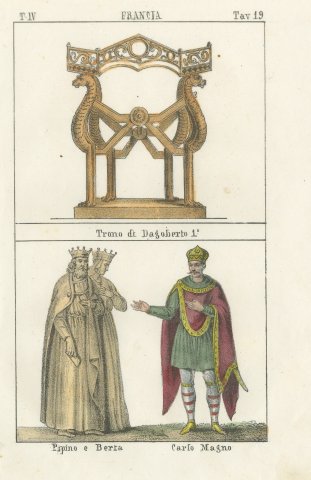 The Throne of Dagobert with Pepin, Bertha and Charlemagne, Lithograph, 1842