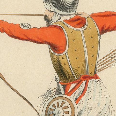English Archer in Mid-Draw, Costume Di Moyen Age, 1847, close-up 6