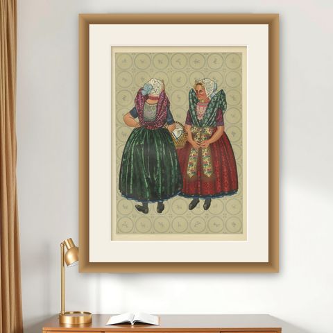 Elaborate Beadwork and Floral Silk in Axel Sunday Dress, Zeeland-Flanders 1890, shown framed on a wall