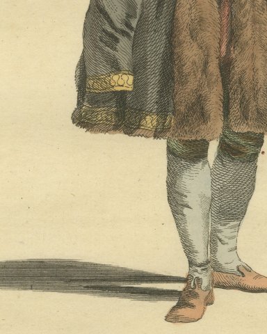 Senator of Leipzig in Fur-Faced Gown and Striped Hat, Costume of 1577, 1757, close-up 3
