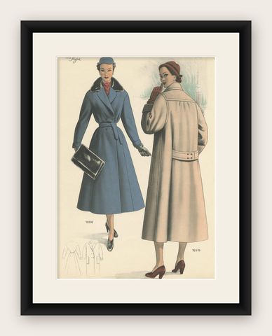 Vintage Fashion Print 'Pl.16518' Published in Le Tailleur Moderne, 1954, shown framed