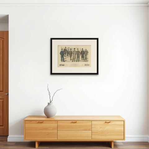 Antique Fashion Print Published in March, 1898, shown framed on a wall