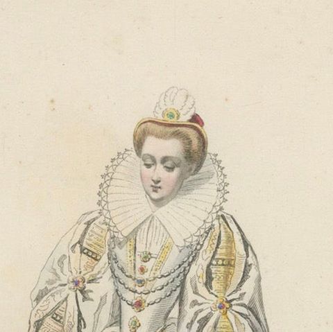 Antique French Costume Print of Marguerite Duchesse de Savoie, Renaissance Dress, close-up 4