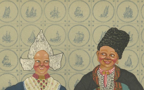 Colorful Volendam Wedding Attire, 19th Century, Antique Dutch Costume Print, close-up 2
