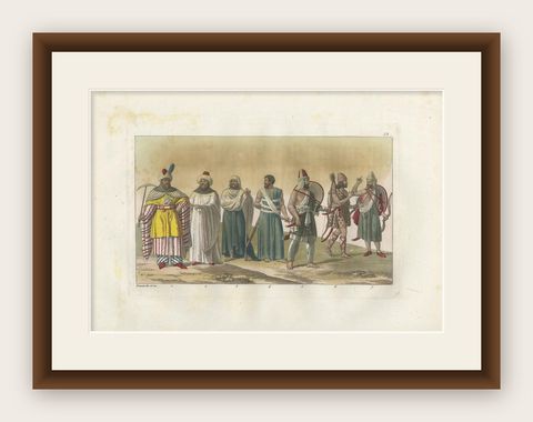 Antique Print of Arab Noblemen by Ferrario '1831', shown framed