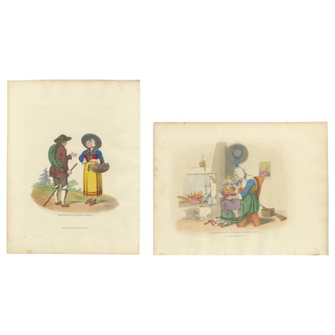 Alpine Folklore, Mount Cenis Costumes and Hearthside Scene, 1835