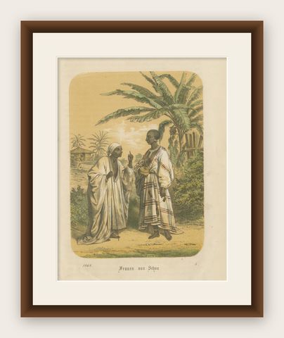 Women of Shoa (Ethiopia), Antique Ethnographic Costume Print, 1868, shown framed