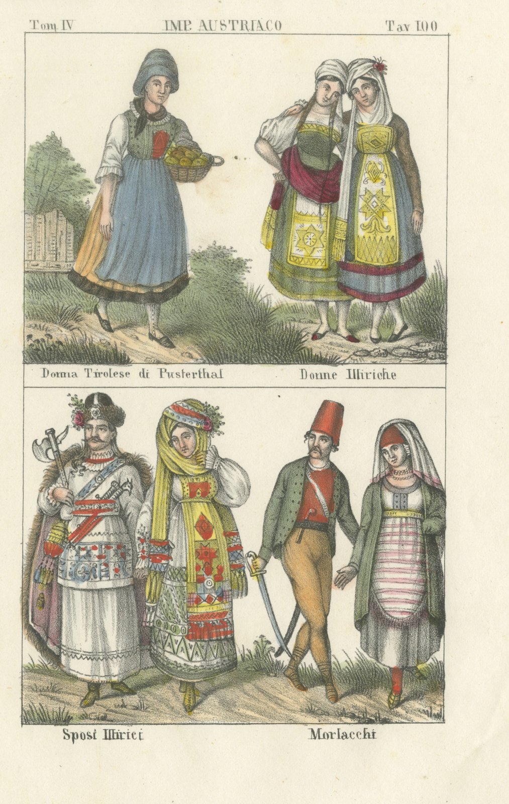 Tyrolean Woman of Pusterthal, Illyrian Women, Bridal Pair and Morlachs, 1842