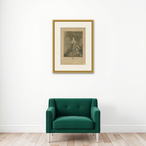 Antique Portrait Engraving of Louis XVI in Coronation Robes, c.1790–1820, shown framed on a wall