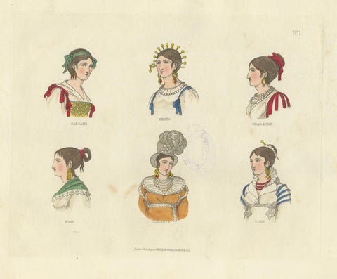 Italian Regional Costumes: Sarzana, Sesto, Rome and Florence, 1823, close-up 5