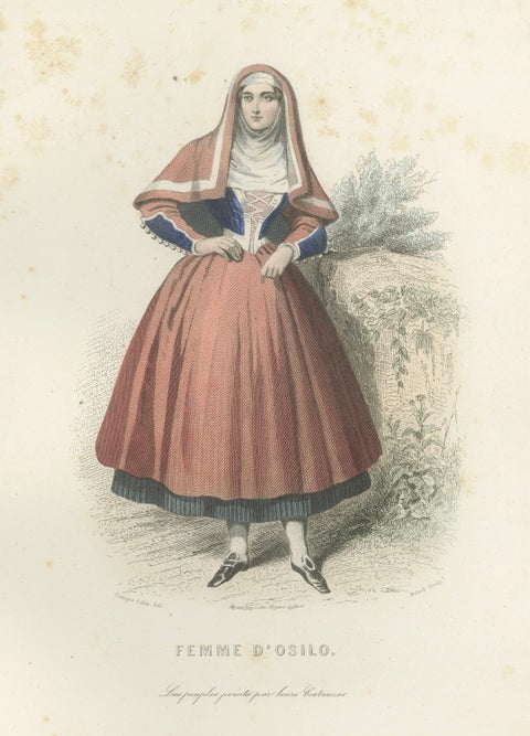 Set of Three Antique Italian Women Folk Costume Engravings, circa 1850, close-up 4