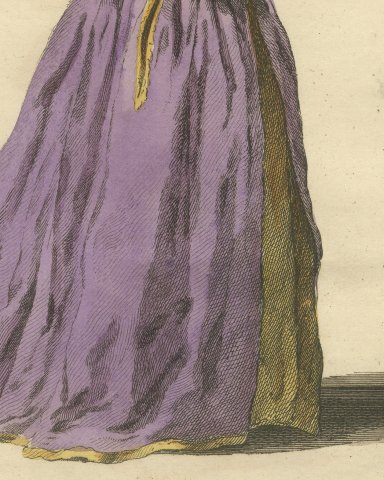 Habit of an English Lady of Quality in 1577, Jefferys Costume Plate, 1757, close-up 2