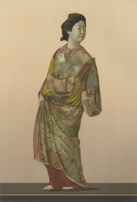 A Stunning Lithograph Showcasing a Japanese Lady Dressed in Kimono, 1884, close-up 3
