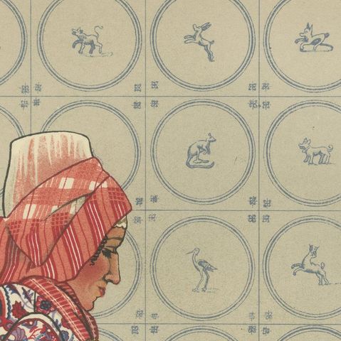 Girl on Hindeloopen Sleigh in Dutch Winter Dress, Hand-colored Lithograph - 1932, close-up 6