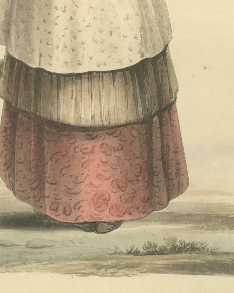 Woman and Boy near Amsterdam, Church Spire Beyond, Antique Print, 1817, close-up 2