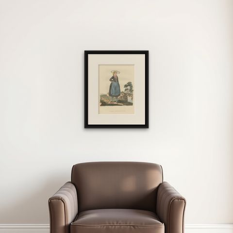 Old Costume Print of a Peasant of Upper Carniola, Slovenia, Eastern Europe, 1804, shown framed on a wall