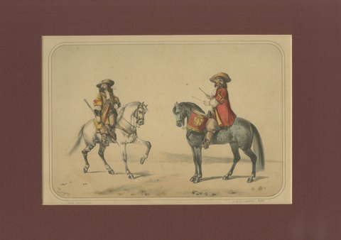 Spanish Cavalry Trooper and Mounted Drummer by Villegas, Clonard Album, 1861, view 2