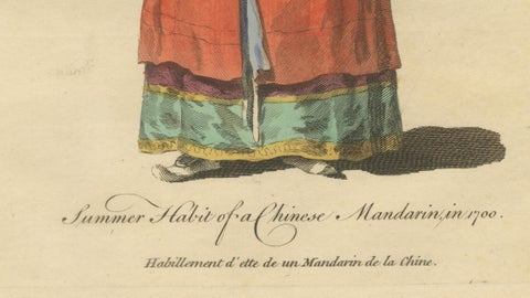 Chinese Mandarin Official in Light Summer Robes, Antique Costume Print, 1749, close-up 4