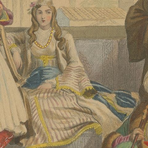 Antique Hand-Colored Costume Print of Greece, Turkey and Armenia c1860, close-up 6