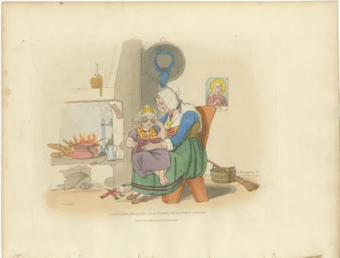 Alpine Folklore, Mount Cenis Costumes and Hearthside Scene, 1835, view 4