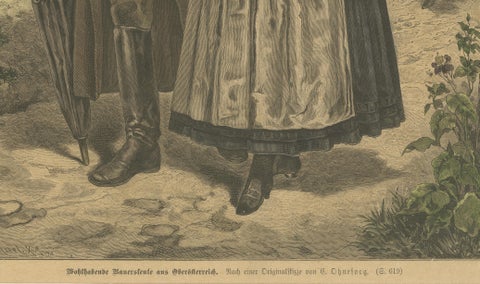 Austrian Folk Couple in Traditional Dress, Alpine Genre Scene, 19th Century, close-up 5