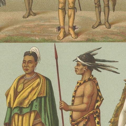 Antique Print of African Costumes Racinet, 'circa 1880', close-up 2