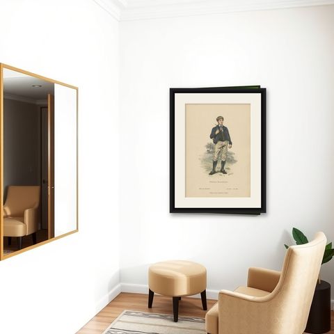 Antique Costume Print of a Peasant Boy from Thuringia in Germany, c.1880, shown framed in a room