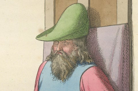 Medieval Elder in Throne c.1400s, Antique Costume Study Print, 1845, close-up 3