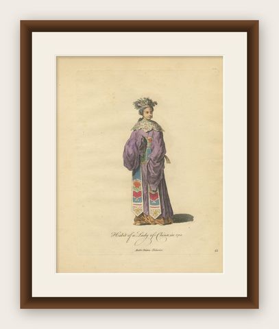 Lady of China in Court Attire, Antique Print, Jefferys, 1749, shown framed