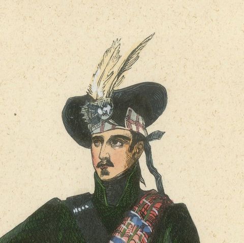 Scottish Clan Chief in Highland Dress, Hand-Coloured Lithograph, c.1845, close-up 5