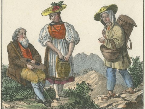 Swiss Costumes of Zug, Schaffhausen, Solura and Glavis, Lithograph, 1842, close-up 2